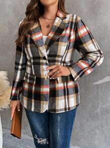 SHEIN Franclia Hơn Hoa văn kẻ sọc Cổ áo Áo vest - Màu xanh hải quân - Xem 5