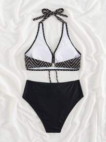 Của phụ nữ In Houndstooth Halter Neck Bộ Bikini - Nhiều màu - Xem 2