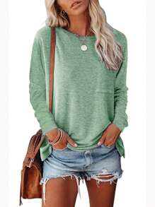 Chất rắn Vá Túi Áo thun - màu xanh lá - Xem 1