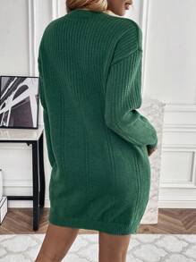 SHEIN LUNE Chất rắn Thả vai Đầm Áo len Không có thắt lưng - màu xanh lá - Xem 2