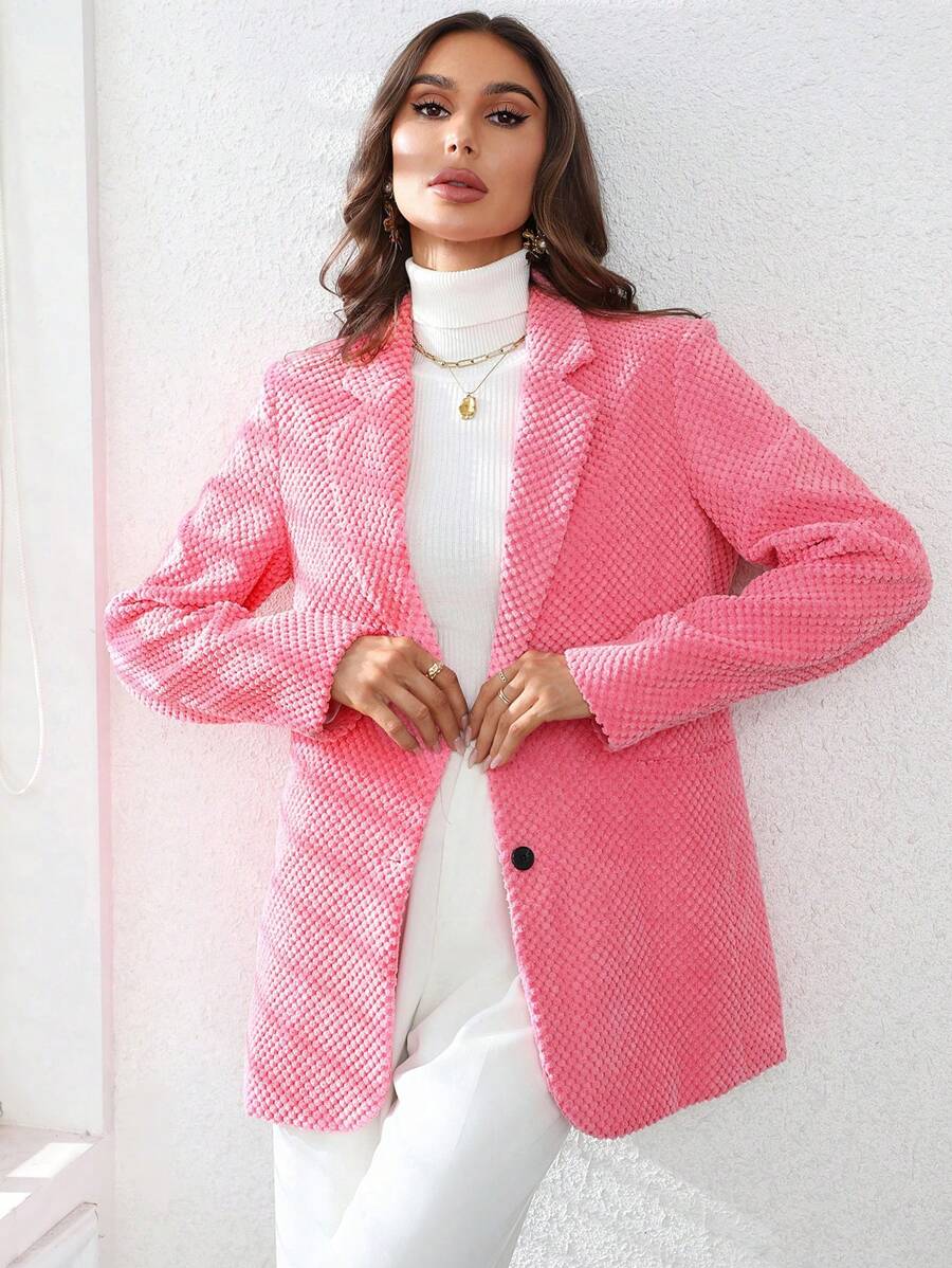 GENKIRA Solid Single Breasted Blazer - Pink - View 1