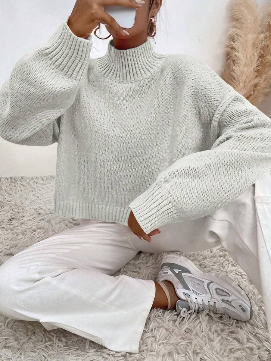 EURMUSE Solid Turtleneck Sweater - White - View 1