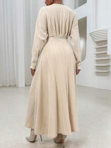 SHEIN Privé 素色V領A字洋裝 - 杏色 - 查看 2