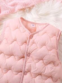 SHEIN 年轻女孩按扣前背心加厚外套 - 粉色 - 查看 6