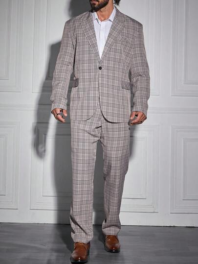 Manfinity Mode Men's Plus Size Plaid Suit Set