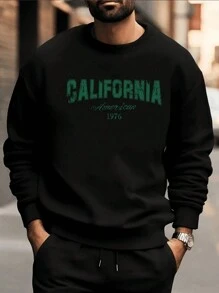 男士字母圖案加絨內裏運動衫 - 黑色 - 查看 1