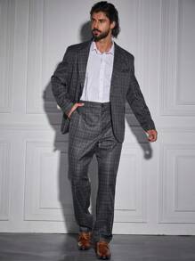 Manfinity Mode Men Plus Plaid Single Button Blazer & Suit Pants Set