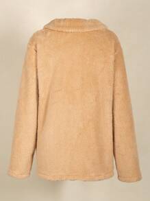 Plus Size Zip-Up Furry Cardigan, Winter - Apricot - View 2