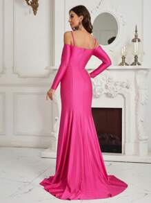 SHEIN Belle Cold Shoulder Sequin Detail Formal Dress