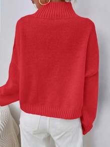 EURMUSE Turtleneck Drop Shoulder Sweater - Red - View 2