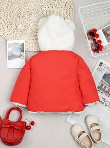 Baby Mädchen Kapuzenjacke mit Doppeltaschen, Knopfverschluss und 3D-Ohren Design für den Winter - Rot - Übersicht 2