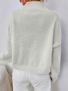 EURMUSE Solid Turtleneck Sweater - White - View 2