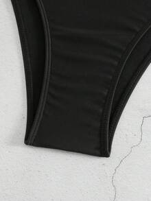 SHEIN Swim Curve 大碼高腰中空比基尼底褲 - 黑色 - 查看 5