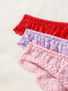 SHEIN 3pack Floral Print Lace Trim Thong Lingerie - Multicolor - View 5