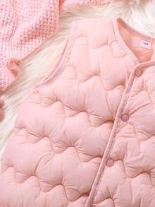 SHEIN 年轻女孩按扣前背心加厚外套 - 粉色 - 查看 4