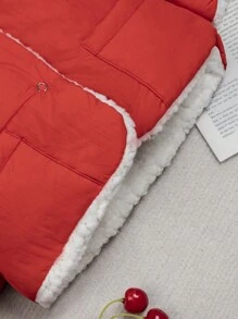 Baby Mädchen Kapuzenjacke mit Doppeltaschen, Knopfverschluss und 3D-Ohren Design für den Winter - Rot - Übersicht 4
