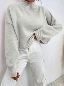 EURMUSE Solid Turtleneck Sweater - White - View 3