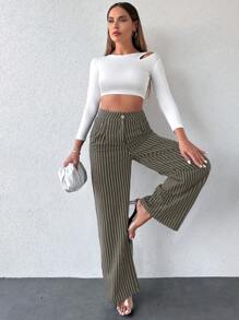 EURMUSE Women's Striped Suit Pants - Light Grey - View 3