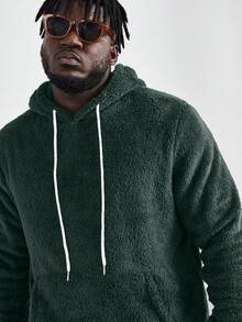 Manfinity Hypemode 男士大码袋鼠口袋抽繩毛絨帽衫和褲子 - 綠色 - 查看 6