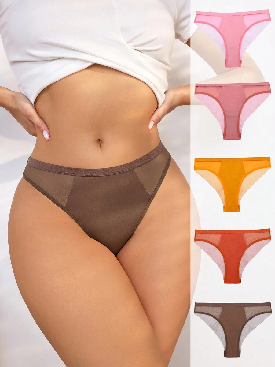 SHEIN Women's Mesh Splicing Triangle Panties, Pack Of 5 - Multicolor - View 1