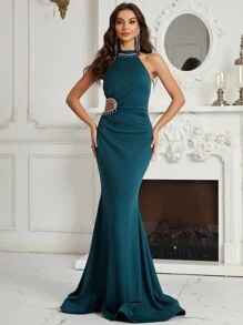 SHEIN Belle 女性晚宴禮服裙(重工款) - 墨綠色 - 查看 3