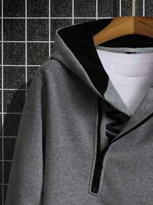 Manfinity Homme Men 1pc Letter Graphic Pocket Zipper Front Hoodie, For Fall, Long Sleeve Top