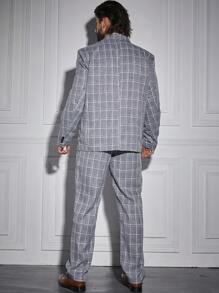 Manfinity Mode Men Plus 1pc Plaid Single Button Blazer & 1pc Suit Pants Set - Grey - View 2