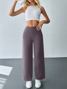 Chất rắn quần ống rộng Đan Quần - Màu Lilac Tím - Xem 5