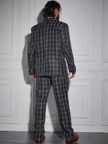 Manfinity Mode Men Plus Grid Print Single Button Blazer & Pants Set