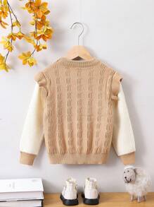 SHEIN Chica Joven Jersey de dos tonos 2 en 1 - Caqui - Ver 2