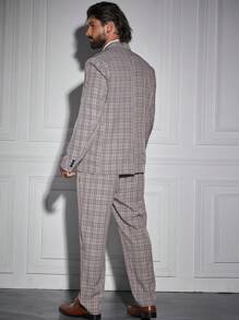 Calvornis Men's Plus Size Plaid Suit Set - Coffee Brown - View 2