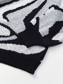 Teen Girl Heart Pattern Drop Shoulder Sweater Dress Without Belt - Multicolor - View 4