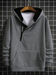 Manfinity Homme Men 1pc Letter Graphic Pocket Zipper Front Hoodie, For Fall, Long Sleeve Top