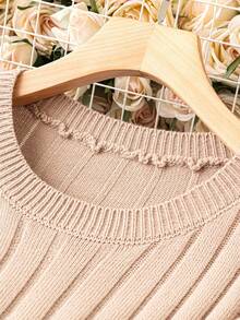 SHEIN CURVE+ 大碼腰帶落肩袖毛衣洋裝 - 杏色 - 查看 3