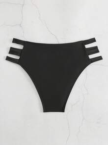 SHEIN Swim Curve 大碼高腰中空比基尼底褲 - 黑色 - 查看 2