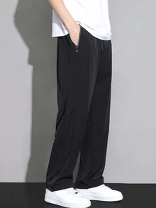 男士纯色抽绳腰侧口袋休闲裤 - 黑色 - 查看 3