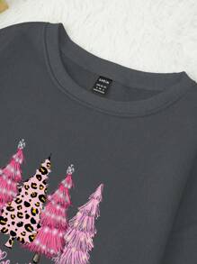 SHEIN LUNE Cây thông noel & Đồ họa Khẩu hiệu Áo pull ấm áp - Màu xám đen - Xem 4