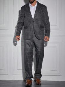 Manfinity Mode Men Plus Plaid Single Button Blazer & Suit Pants Set