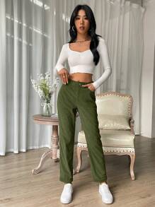 SHEIN EZwear 七分至九分長褲 - 軍綠色 - 查看 4