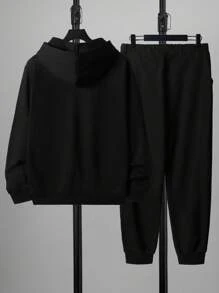 RueChic Men Cartoon Graphic Hoodie & Sweatpants - Black - View 2