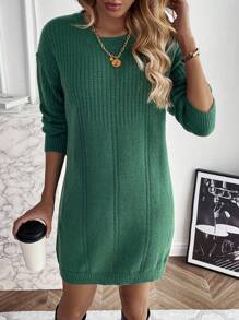 SHEIN LUNE Chất rắn Thả vai Đầm Áo len Không có thắt lưng - màu xanh lá - Xem 7