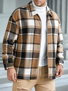 Manfinity VCAY Men Plus Plaid Print Drop Shoulder Overcoat, For Fall Winter - Multicolor - View 3