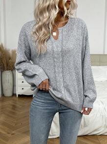 SHEIN LUNE Giải trí Của phụ nữ Thả vai Áo len - Xám - Xem 1