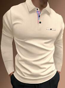 Manfinity 男士格子圖案POLO衫 - 米色 - 查看 1