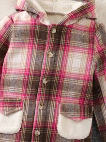SHEIN Kleiner Junge Mantel mit Kapuze, Plaid Muster, Teddy Futter,