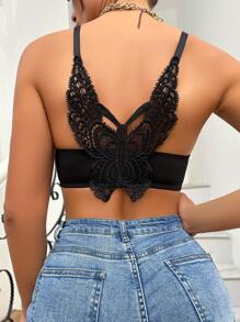 Contrast Lace Underwire Bra - Black - View 1
