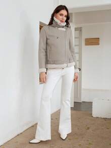 Anewsta Áo khoác lót nhiệt có thắt lưng cho nữ - Xám - Xem 3