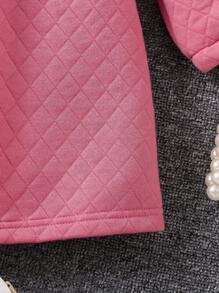 SHEIN Little Girls' Pink Long Sleeve Diamond Checkered Thickened Dress With Interlining For Autumn And Winter - Pink - View 4