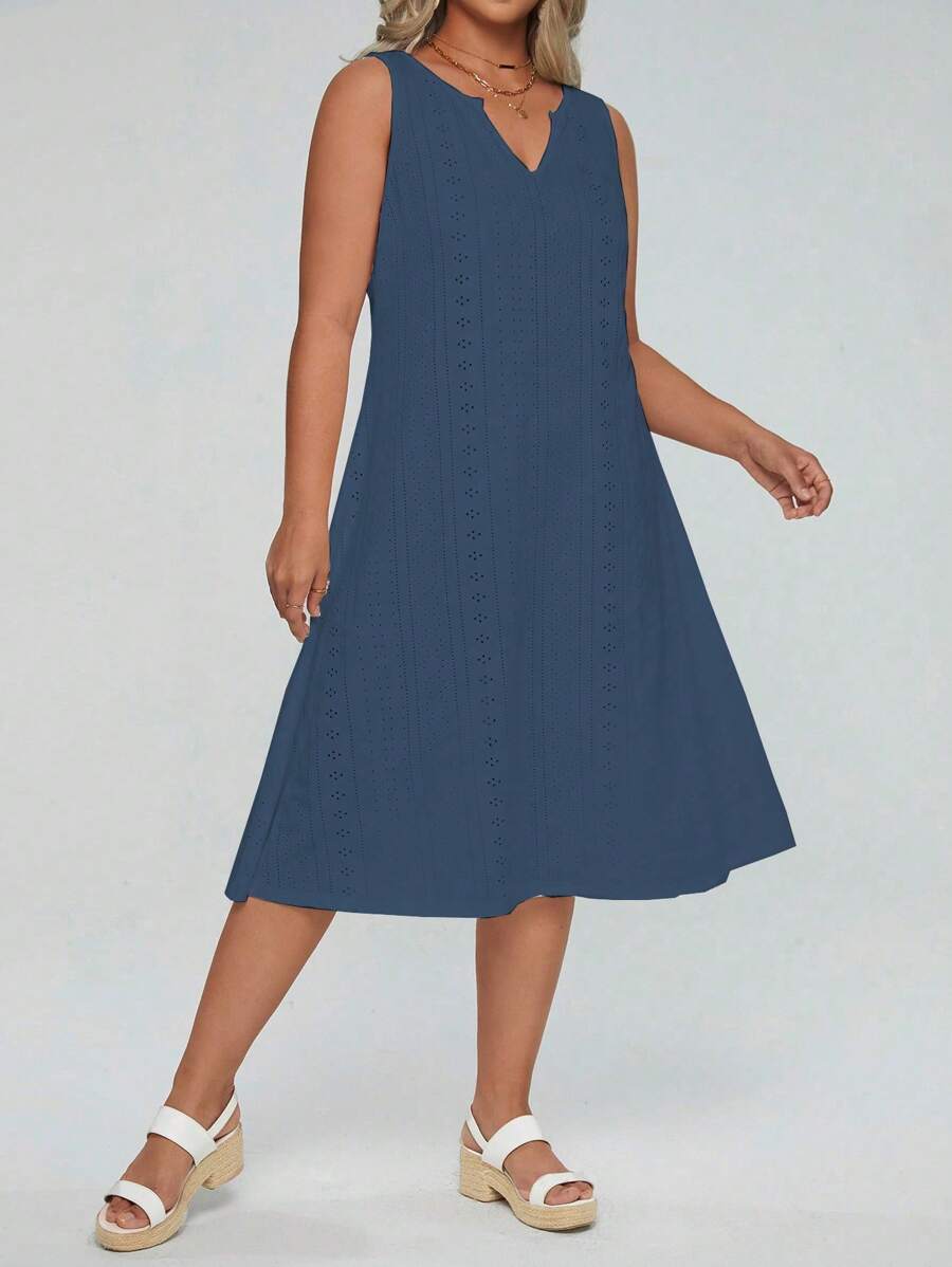 SHEIN Clasi 大尺碼女性無袖坦克洋裝，帶凹口領口 - 寶藍色 - 查看 1