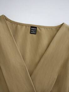 SHEIN Unity Women's Lantern Sleeves Solid Color Shirt - Khaki - View 4